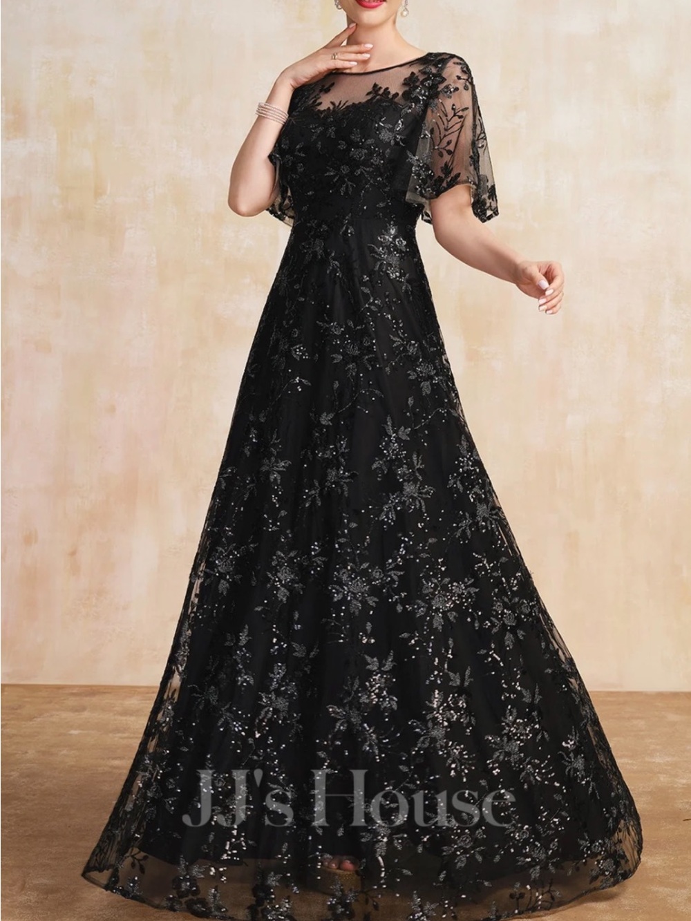 JJs House Black Embroidered Floral Maxi Dress